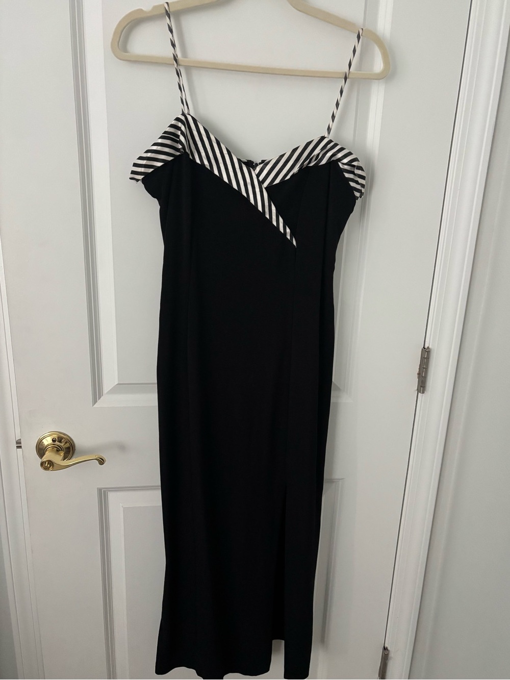 Vintage 70s Brunnella USA Black White striped midi strappy dress L